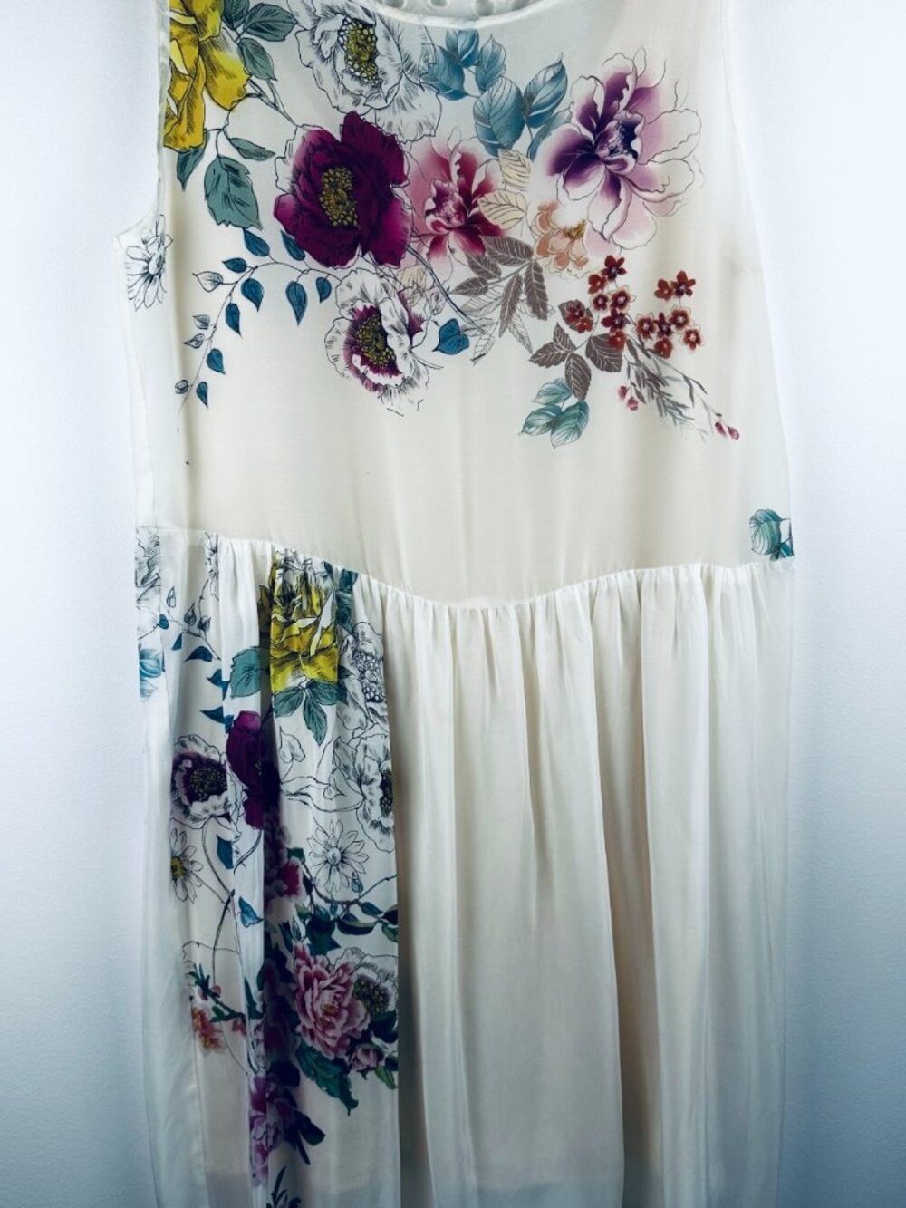 Women’s Ivory Floral Sleeveless Midi Dress Eyelet Lace Flowy Chiffon Style